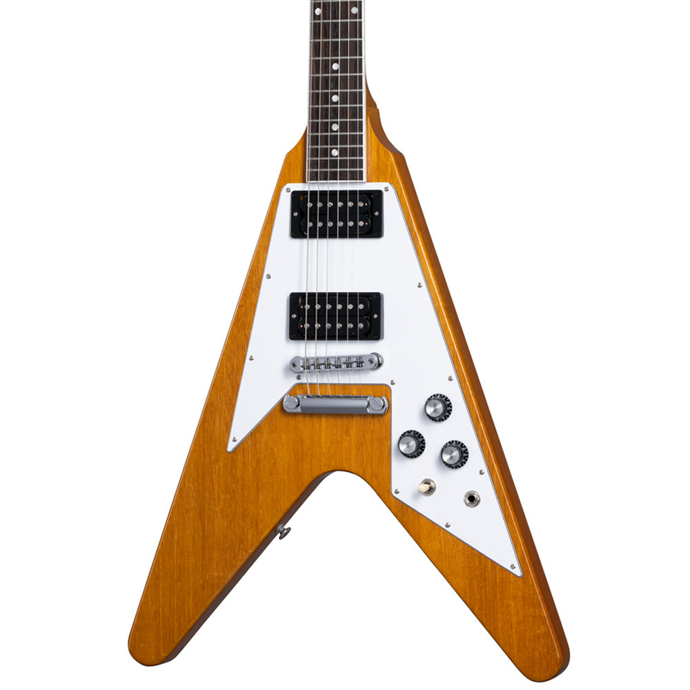 Gibson 70s Flying V Antique Natural Electric Guitar Front ; Gibson 70s Flying V Antique Natural Electric Guitar Full ; Gibson 70s Flying V Antique Natural Electric Guitar Headstock