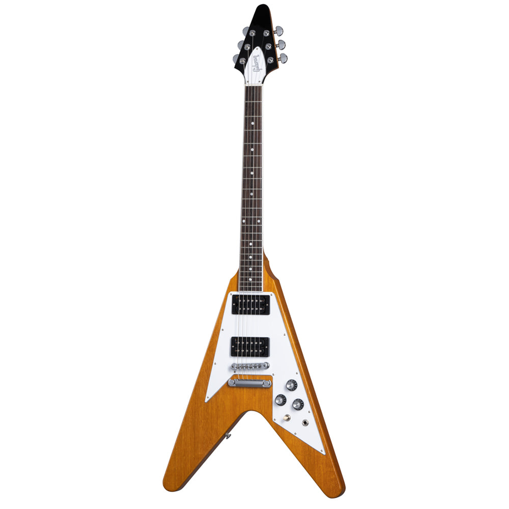 Gibson 70s Flying V Antique Natural Electric Guitar Front ; Gibson 70s Flying V Antique Natural Electric Guitar Full ; Gibson 70s Flying V Antique Natural Electric Guitar Headstock