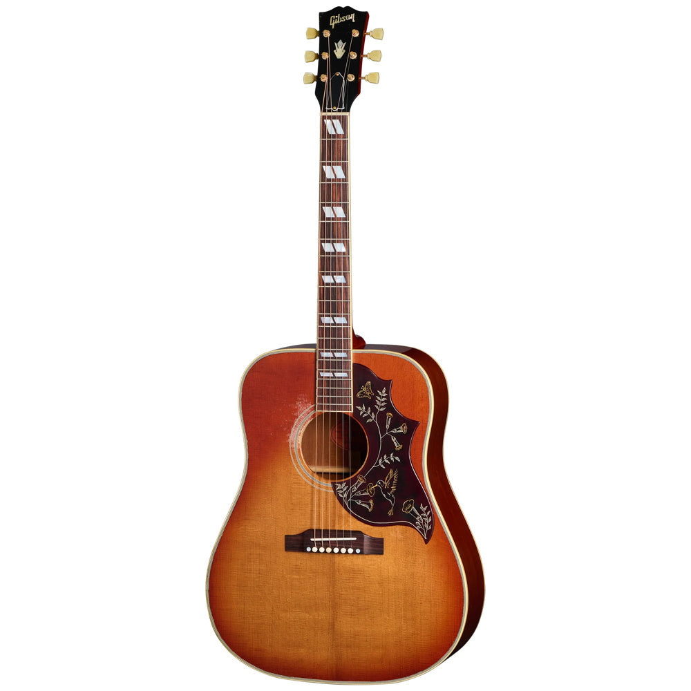 Gibson Custom Shop Murphy Lab 1960 Hummingbird Heavy Aged Washed Cherry Sunburst Body View ; Gibson Custom Shop Murphy Lab 1960 Hummingbird Heavy Aged Washed Cherry Sunburst Full View ; Gibson Custom Shop Murphy Lab 1960 Hummingbird Heavy Aged Washed Cherry Sunburst Back View