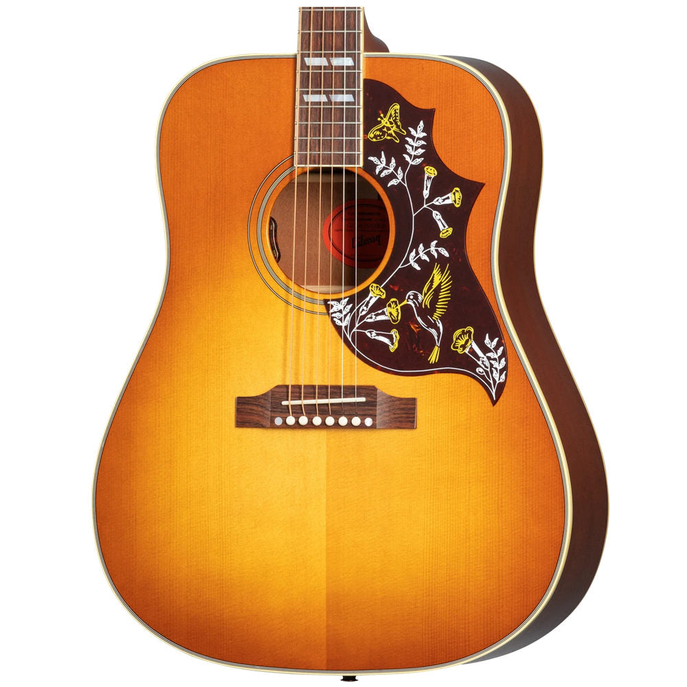 Gibson Hummingbird Original Heritage Cherry Sunburst Body View ; Gibson Hummingbird Original Heritage Cherry Sunburst Full View ; Gibson Hummingbird Original Heritage Cherry Sunburst Back View