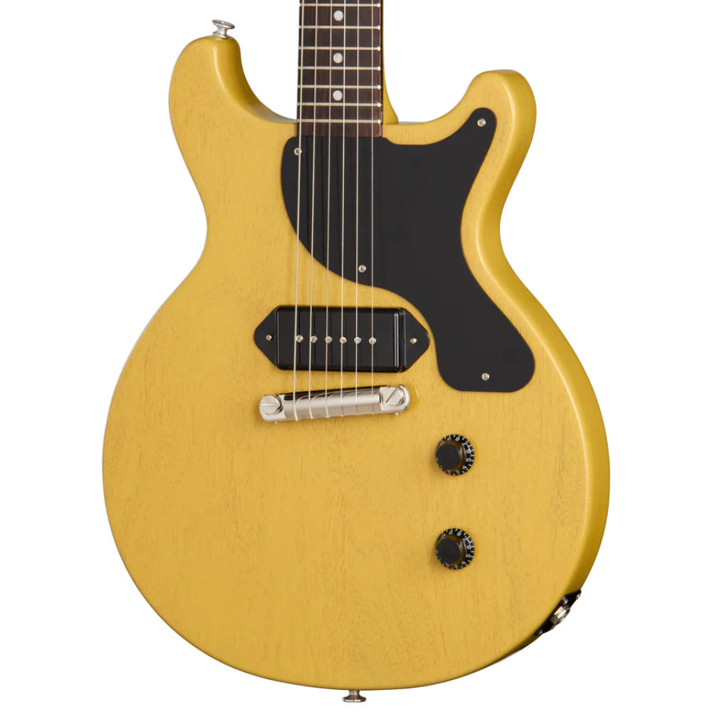 Gibson Les Paul Junior Double Cut TV Yellow Body View ; Gibson Les Paul Junior Double Cut TV Yellow Full View ; Gibson Les Paul Junior Double Cut TV Yellow Back View