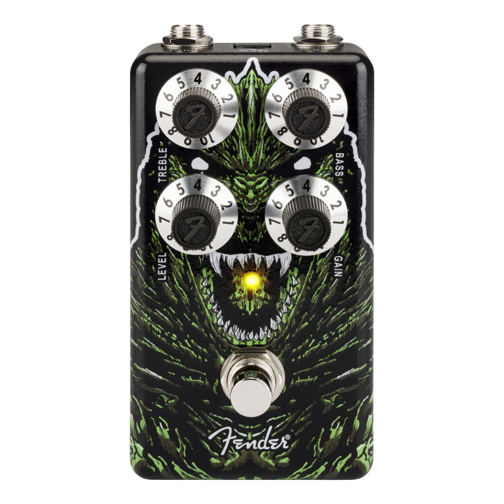 Fender Godzilla Distortion Pedal Front View ; Fender Godzilla Distortion Pedal Side View ; Fender Godzilla Distortion Pedal Top View ; Fender Godzilla Distortion Pedal Bottom View