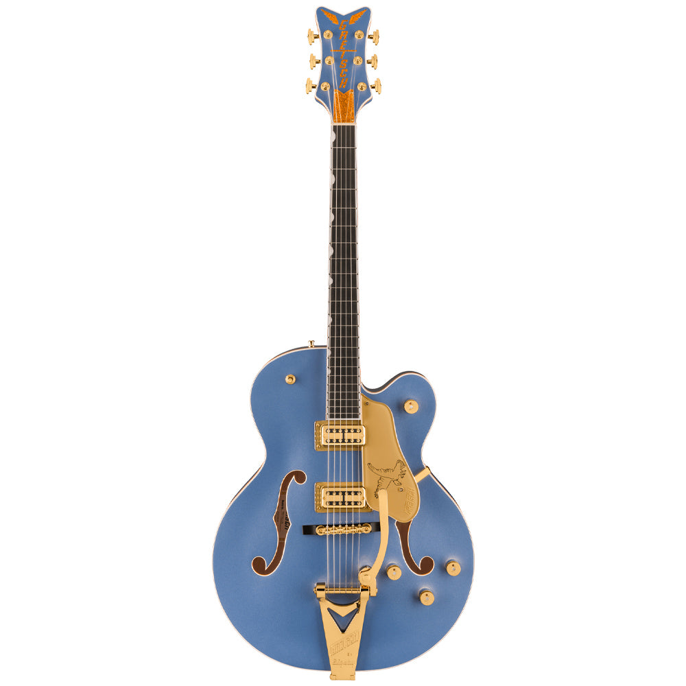 Gretsch Professional Falcon Hollow Body Cerulean Blue body view ; Gretsch Professional Falcon Hollow Body Cerulean Blue full view ; Gretsch Professional Falcon Hollow Body Cerulean Blue back view
