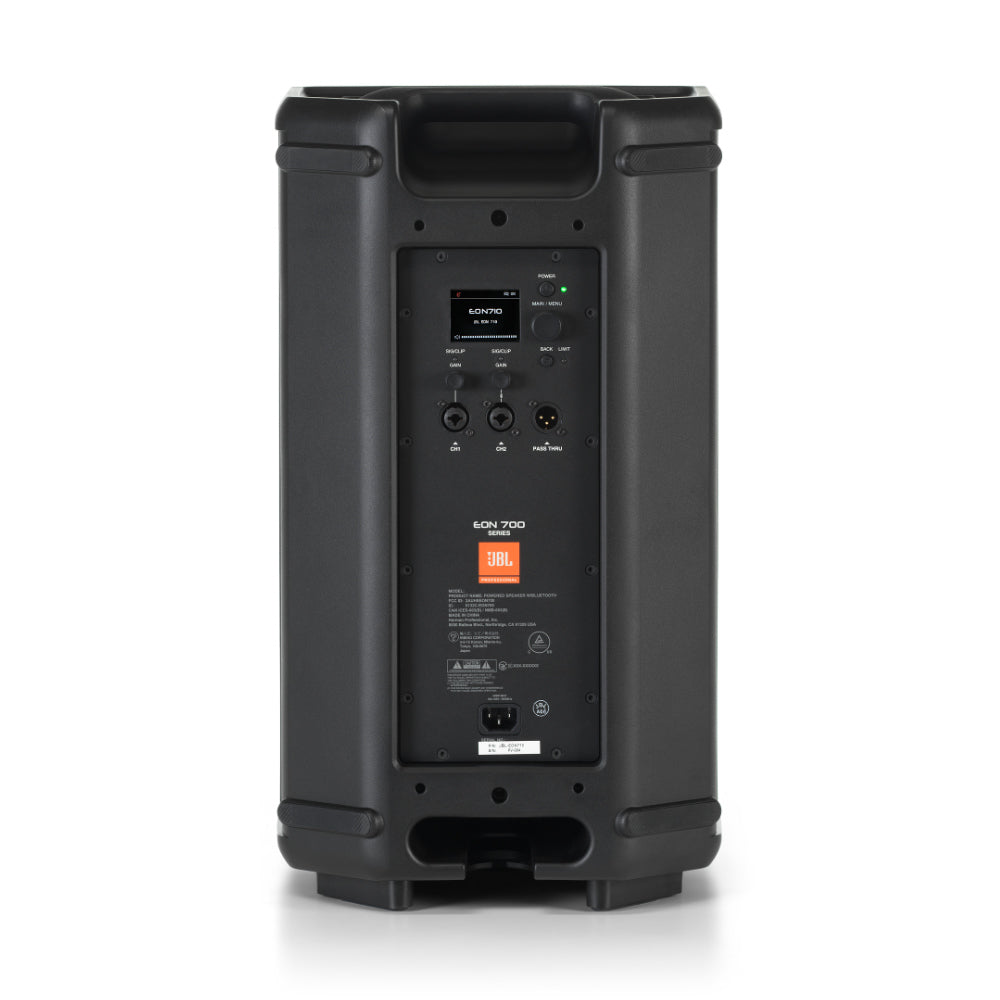 JBL EON710 10" Powered Speaker w/ Bluetooth Front View ; JBL EON710 10" Powered Speaker w/ Bluetooth Angle View ; JBL EON710 10" Powered Speaker w/ Bluetooth Back View
