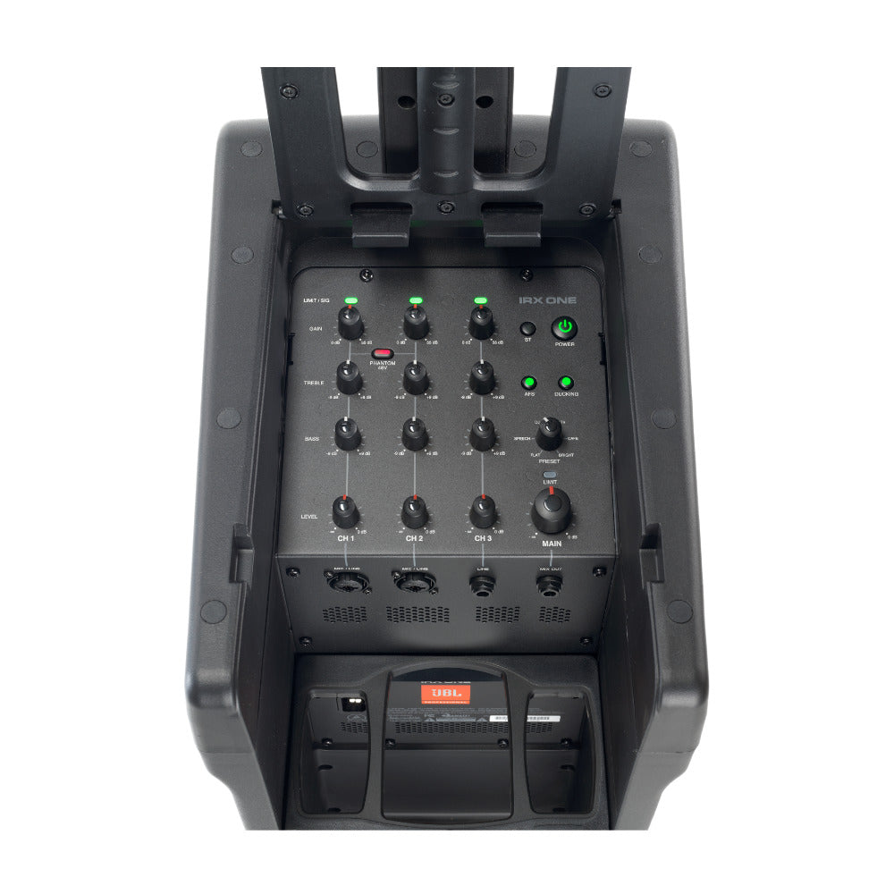 JBL IRXONE All-In-One PA System Full ; JBL IRXONE All-In-One PA System Packed Down ; JBL IRXONE All-In-One PA System Mixer View