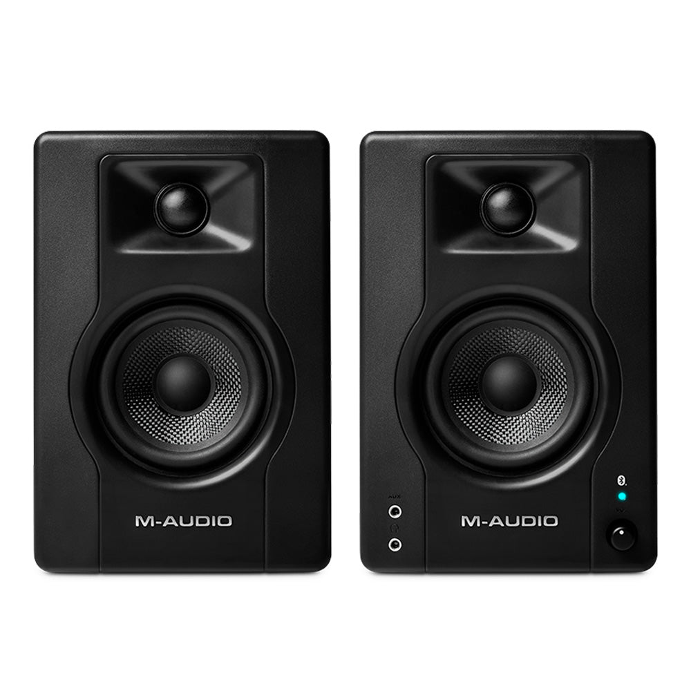 M-Audio BX3 3" Powered Studio Monitors w/Bluetooth (Pair) ; M-Audio BX3 3" Powered Studio Monitors w/Bluetooth (Pair) Angle ; M-Audio BX3 3" Powered Studio Monitors w/Bluetooth (Pair) Rear
