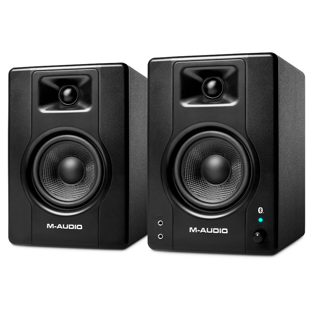 M-Audio BX4 4" Powered Studio Monitors w/Bluetooth (Pair) ; M-Audio BX4 4" Powered Studio Monitors w/Bluetooth (Pair) Angle ; M-Audio BX4 4" Powered Studio Monitors w/Bluetooth (Pair) Rear