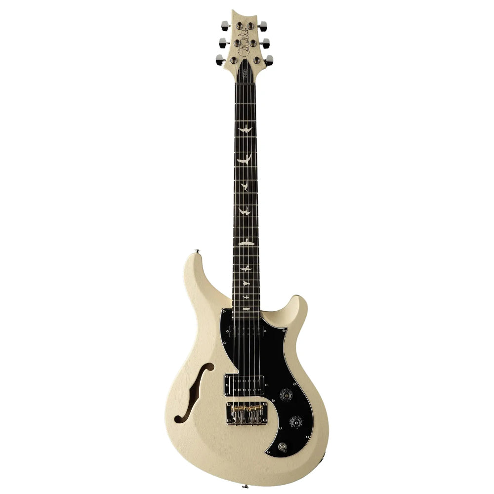 PRS S2 Vela Sem-Hollow-Satin Antique White Body View ; PRS S2 Vela Sem-Hollow-Satin Antique White Full View ; PRS S2 Vela Sem-Hollow-Satin Antique White Headstock View
