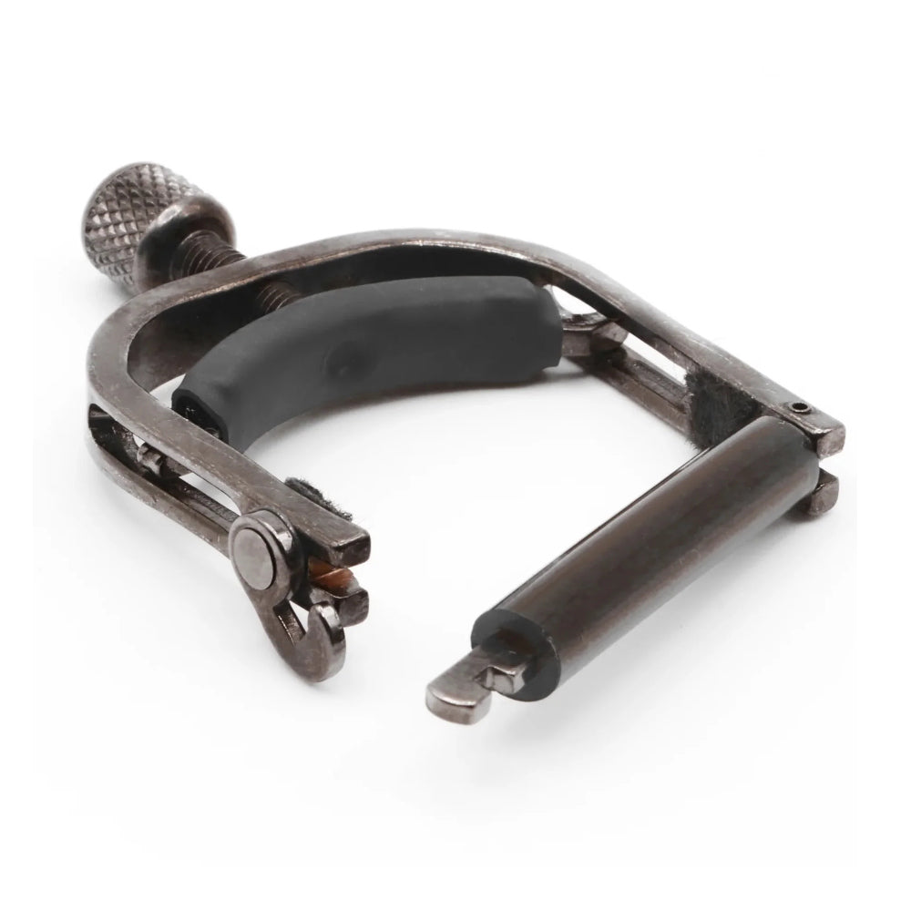 Paige Banjo/Mandolin/Ukulele Capo Smokey Black Nickel ; Paige Banjo/Mandolin/Ukulele Capo Smokey Black Nickel Side View ; Paige Banjo/Mandolin/Ukulele Capo Smokey Black Nickel Open View