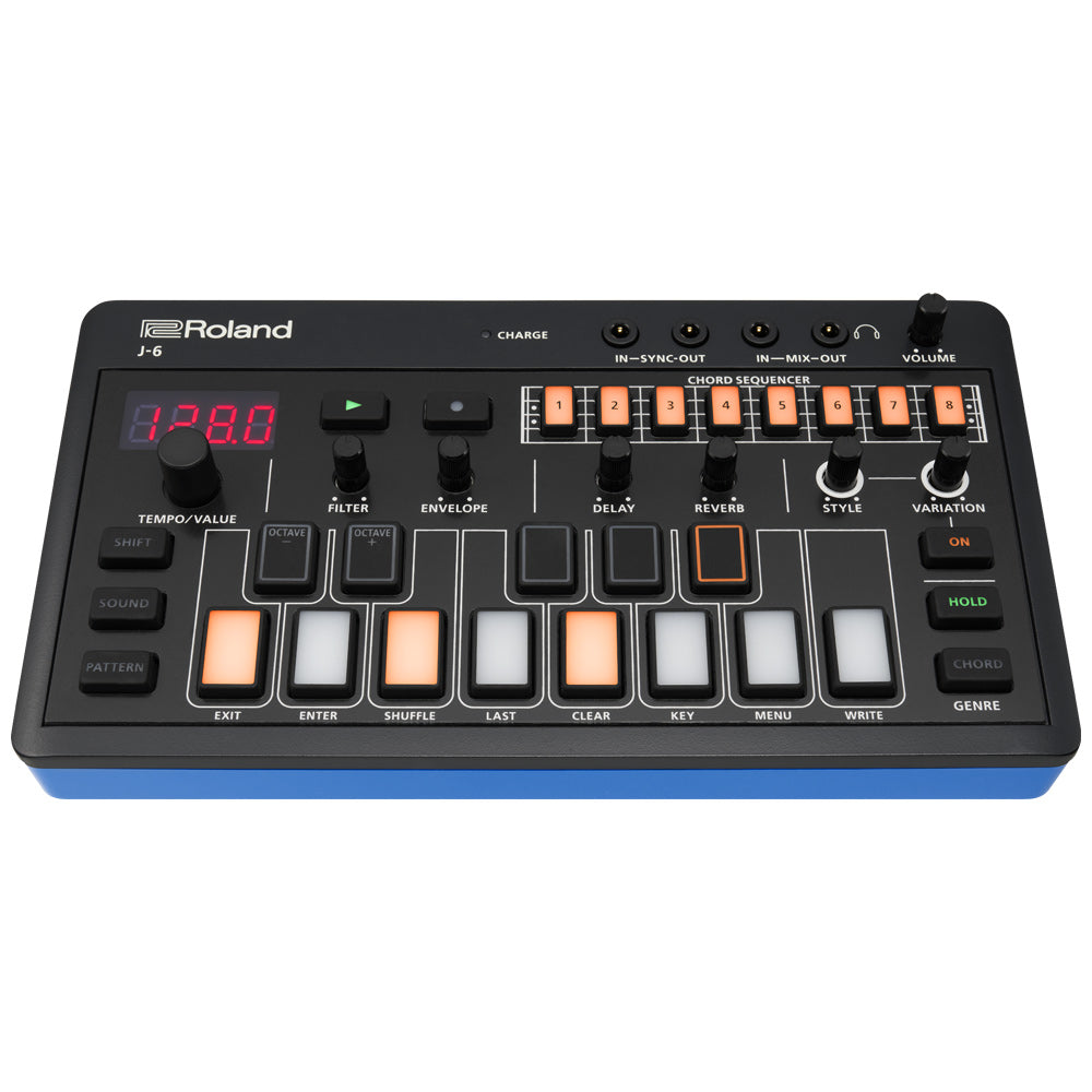 Roland AIRA Compact J-6 Chord Synthesizer Front ; Roland AIRA Compact J-6 Chord Synthesizer Angle ; Roland AIRA Compact J-6 Chord Synthesizer Above ; Roland AIRA Compact J-6 Chord Synthesizer Rear