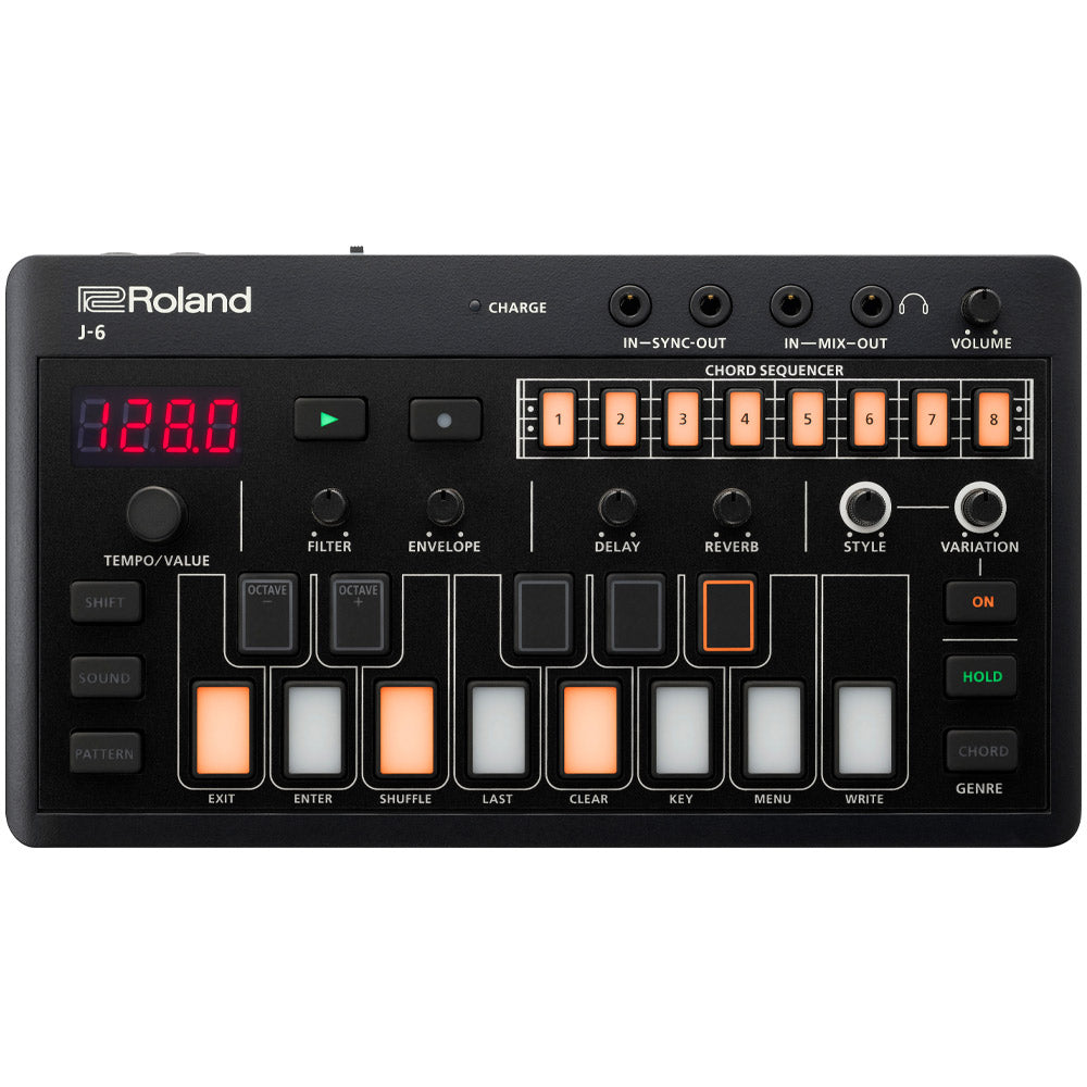 Roland AIRA Compact J-6 Chord Synthesizer Front ; Roland AIRA Compact J-6 Chord Synthesizer Angle ; Roland AIRA Compact J-6 Chord Synthesizer Above ; Roland AIRA Compact J-6 Chord Synthesizer Rear