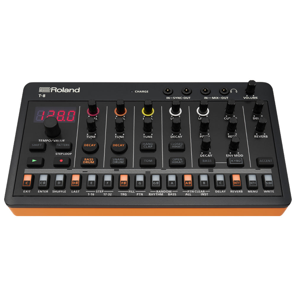 Roland AIRA Compact T-8 Beat Machine Front ; Roland AIRA Compact T-8 Beat Machine Angle 2 ; Roland AIRA Compact T-8 Beat Machine Angle 1 ; Roland AIRA Compact T-8 Beat Machine Rear