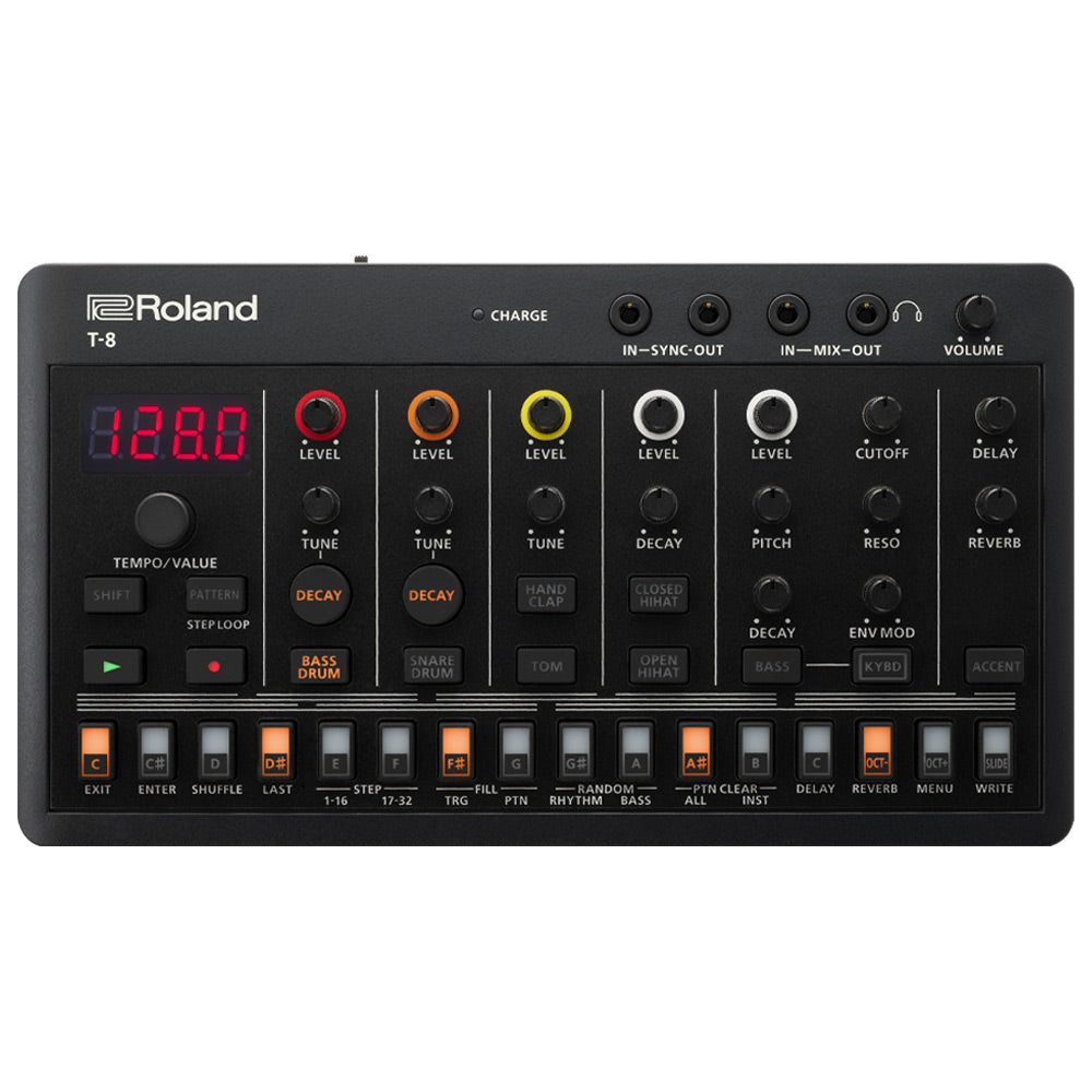 Roland AIRA Compact T-8 Beat Machine Front ; Roland AIRA Compact T-8 Beat Machine Angle 2 ; Roland AIRA Compact T-8 Beat Machine Angle 1 ; Roland AIRA Compact T-8 Beat Machine Rear