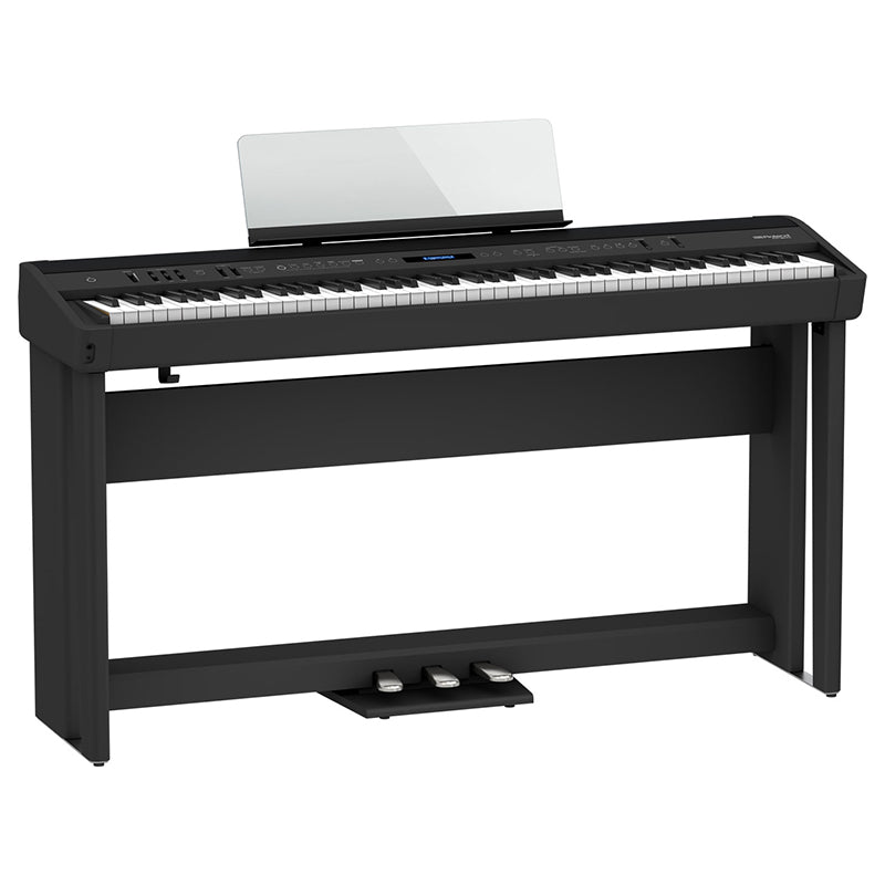 Roland FP-90X Black Bundle Digital Piano Angle ; Roland FP90X Black Rear Panel ; Roland FP-90X Black Digital Piano