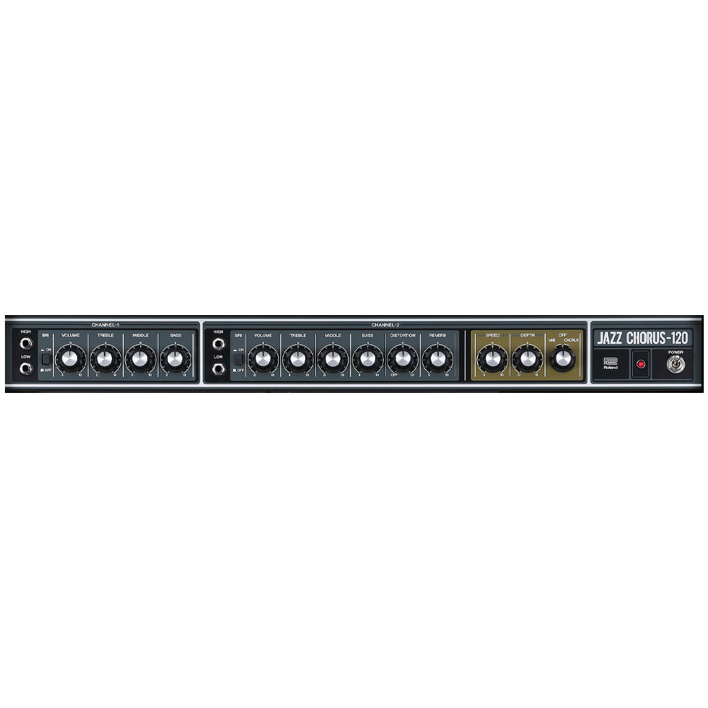 Roland JC-120 Jazz Chorus Guitar Amplifier ; Roland JC-120 Jazz Chorus Guitar Amplifier Front Panel ; Roland JC-120 Jazz Chorus Guitar Amplifier Rear Panel