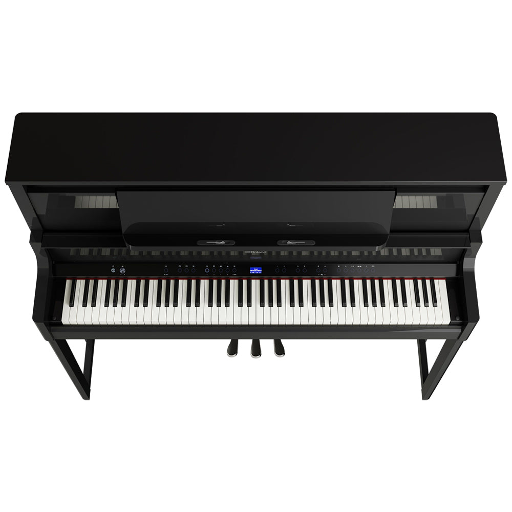 Roland LX9PE Digital Piano Polished Ebony W/Piano Bench Angle ; Roland LX9PE Digital Piano Polished Ebony W/Piano Bench Front ; Roland LX9PE Digital Piano Polished Ebony W/Piano Bench Side ; Roland LX9PE Digital Piano Polished Ebony W/Piano Bench Top ; Roland LX9PE Digital Piano Polished Ebony W/Piano Bench Left