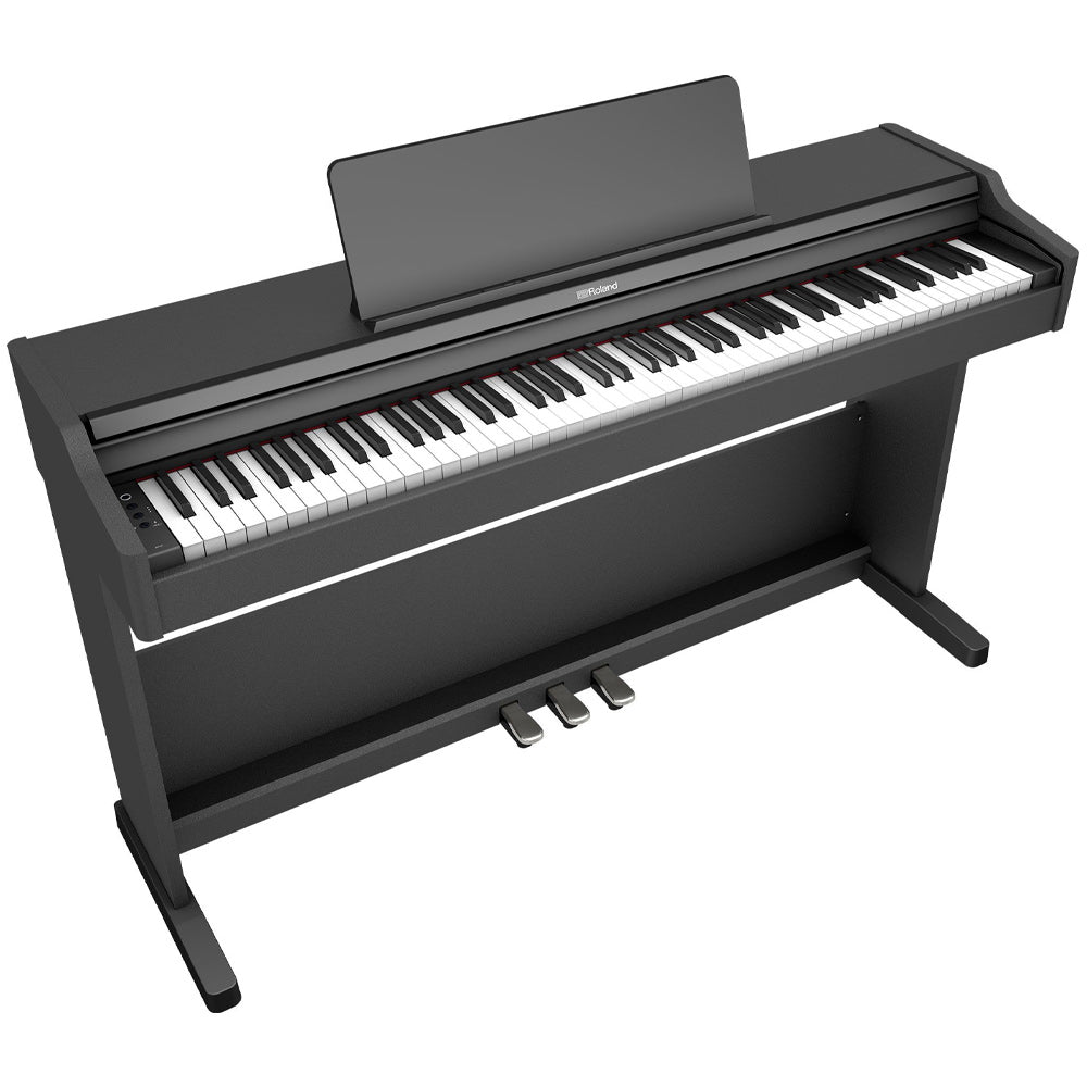 Roland RP107 Digital Piano Black Angle ; Roland RP107 Digital Piano Black Front ; Roland RP107 Digital Piano Black Front Angle ; Roland RP107 Digital Piano Black Angle Bench ; Roland RP107 Digital Piano Black Above