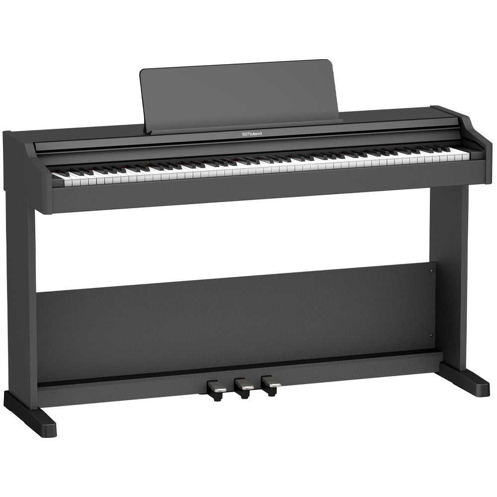 Roland RP107 Digital Piano Black Angle ; Roland RP107 Digital Piano Black Front ; Roland RP107 Digital Piano Black Front Angle ; Roland RP107 Digital Piano Black Angle Bench ; Roland RP107 Digital Piano Black Above