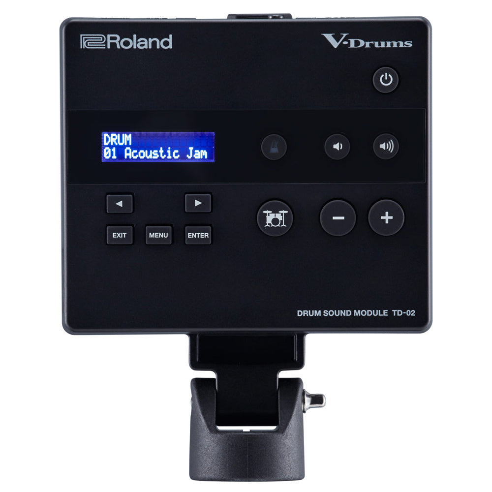 Roland TD-02KV V-Drums Complete Electronic Drum Kit Front ; Roland TD-02KV V-Drums Complete Electronic Drum Kit Module Front ; Roland TD-02KV V-Drums Complete Electronic Drum Kit Side ; Roland TD-02KV V-Drums Complete Electronic Drum Kit Module Top ; Roland TD-02KV V-Drums Complete Electronic Drum Kit Above
