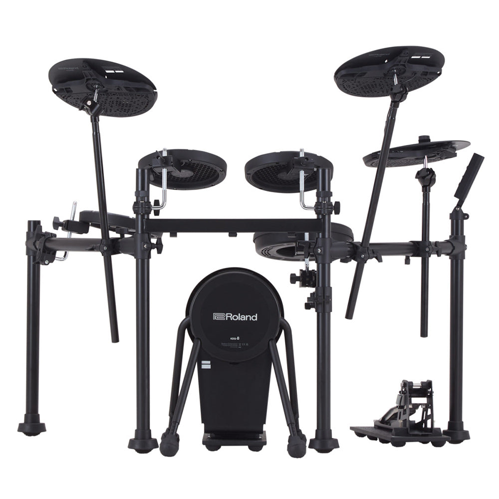 Roland VQD106S Quiet Design Digital Drum Kit Front ; Roland VQD106S Quiet Design Digital Drum Kit Right ; Roland VQD106S Quiet Design Digital Drum Kit ; Roland VQD106S Quiet Design Digital Drum Kit Above ; Roland VQD106S Quiet Design Digital Drum Kit Module ; Roland VQD106S Quiet Design Digital Drum Kit Rack