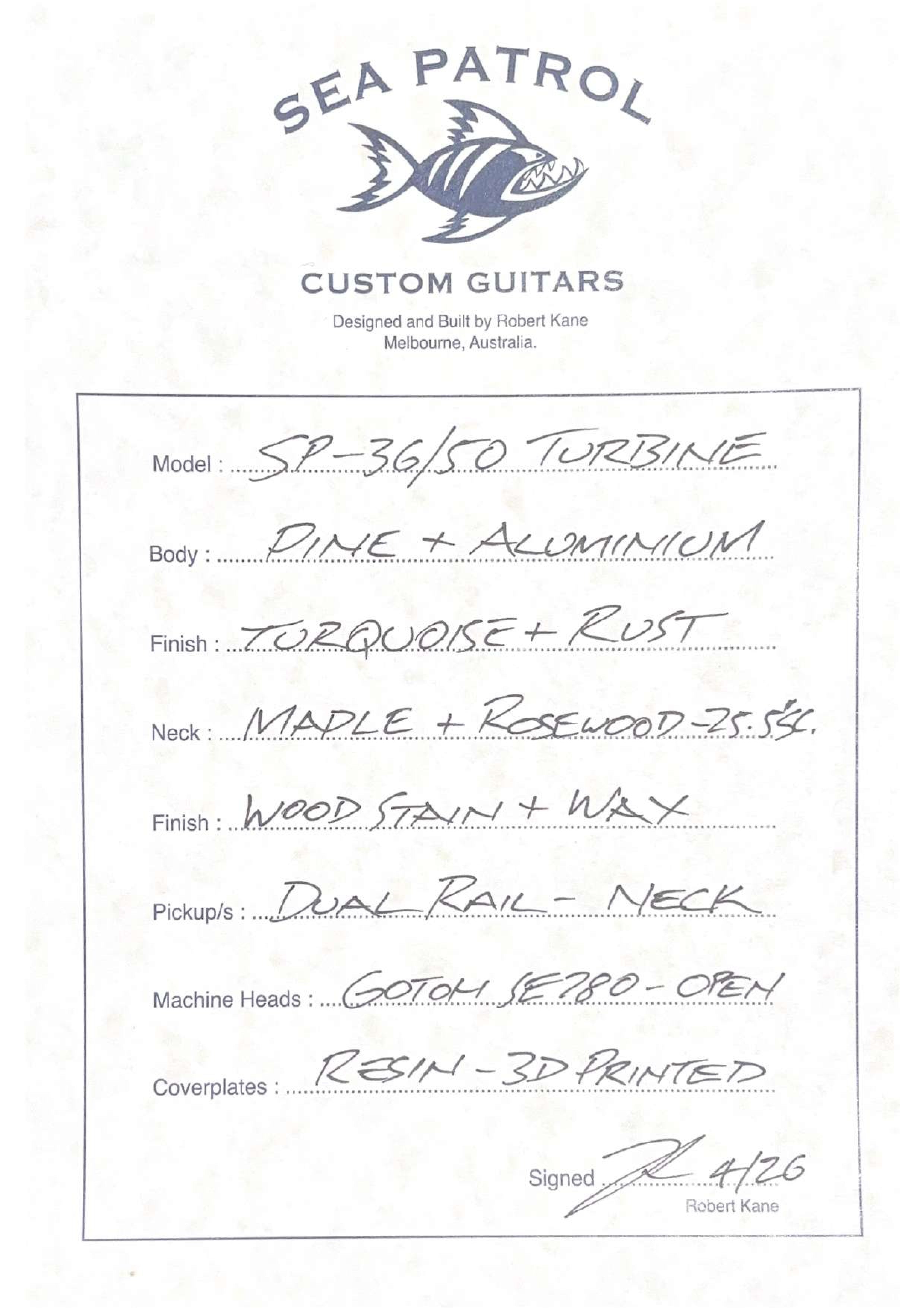 Sea Patrol Custom Guitars SP-36/50 "Turbine" Resonator Guitar