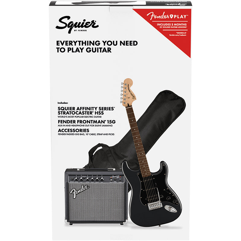Squier Affinity Strat Pack Charcoal Frost Metallic pack ; Squier Affinity Strat Pack Charcoal Frost Metallic contents ; Squier Affinity Strat Pack Charcoal Frost Metallic guitar ; Squier Affinity Strat Pack Charcoal Frost Metallic amp