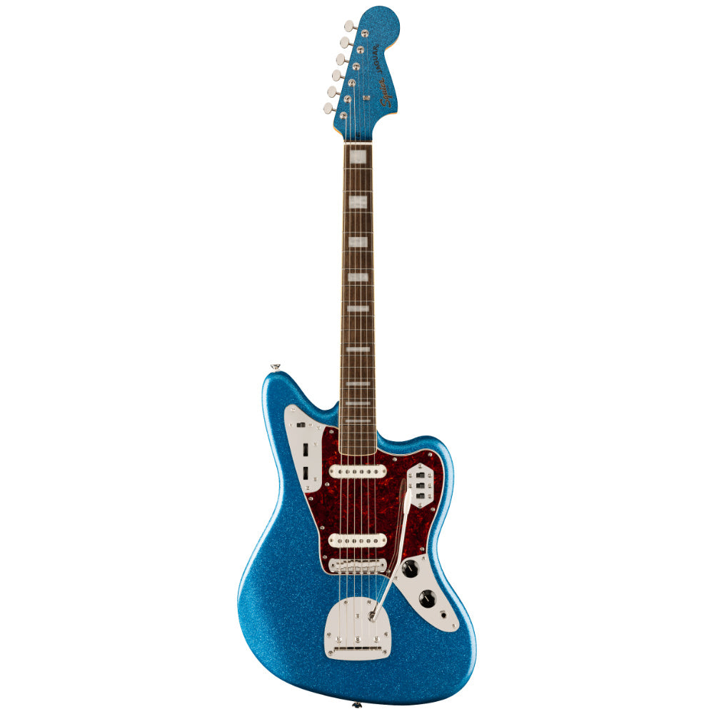 Squier Limited Edition Classic Vibe '70s Jaguar Blue Sparkle Body View ; Squier Limited Edition Classic Vibe '70s Jaguar Blue Sparkle Full View ; Squier Limited Edition Classic Vibe '70s Jaguar Blue Sparkle Back View