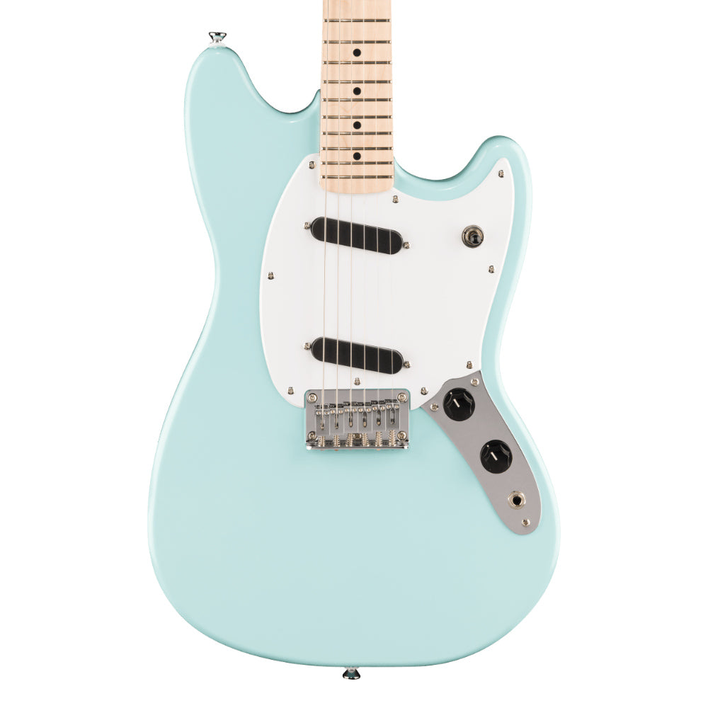 Squier Sonic Mustang Daphne Blue Body View ; Squier Sonic Mustang Daphne Blue Full View ; Squier Sonic Mustang Daphne Blue Back View