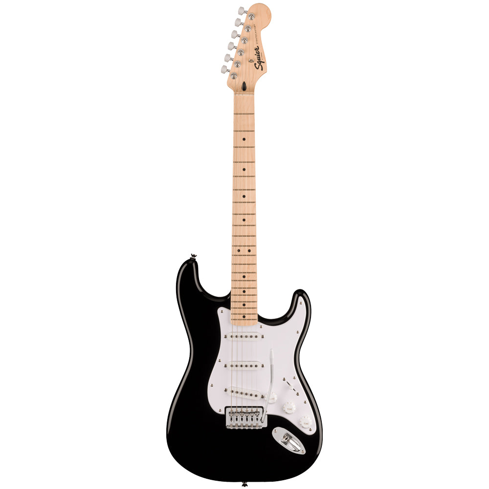 Squier Sonic Stratocaster Black Electric Guitar Front ; Squier Sonic Stratocaster Black Electric Guitar Full
