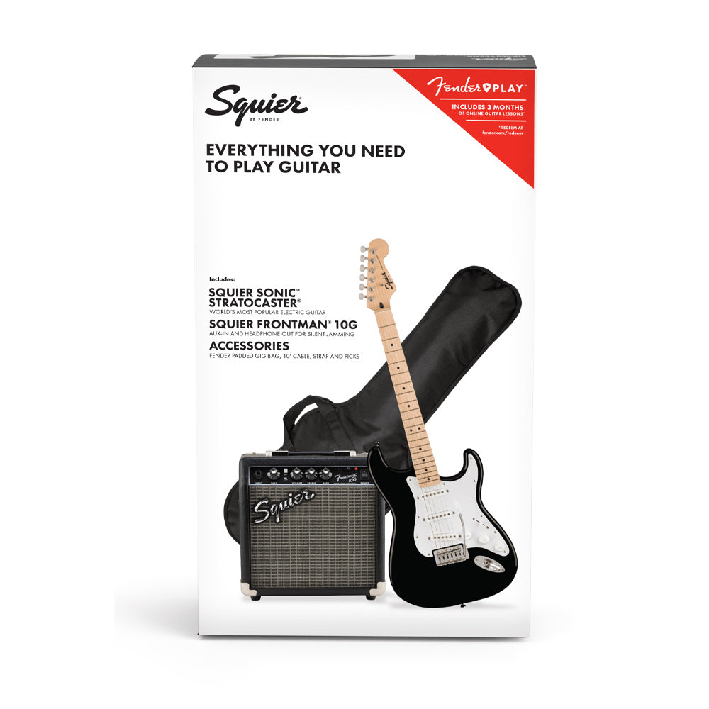 Squier Sonic Stratocaster Black Electric Guitar Pack ; Squier Sonic Stratocaster Black Electric Guitar Pack Contents