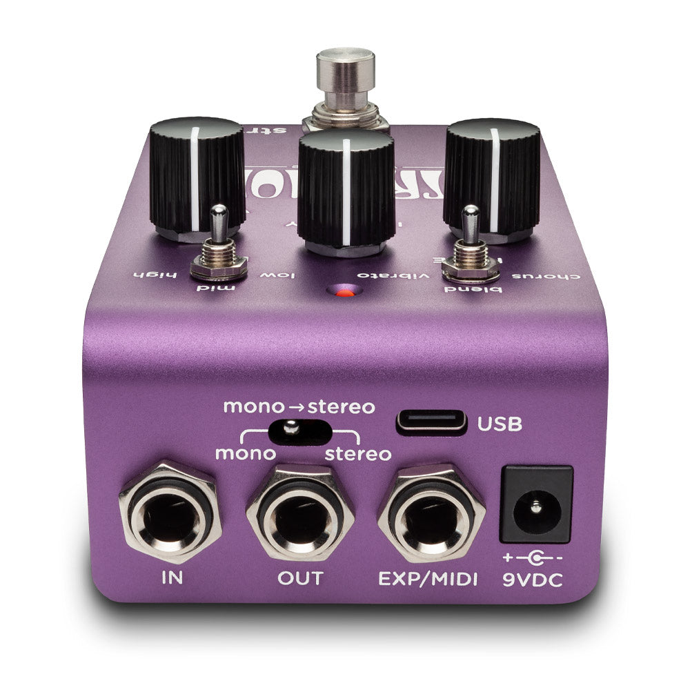Strymon Ultraviolet Vintage Vibe Pedal ; Strymon Ultraviolet Vintage Vibe Pedal Angle ; Strymon Ultraviolet Vintage Vibe Pedal Rear
